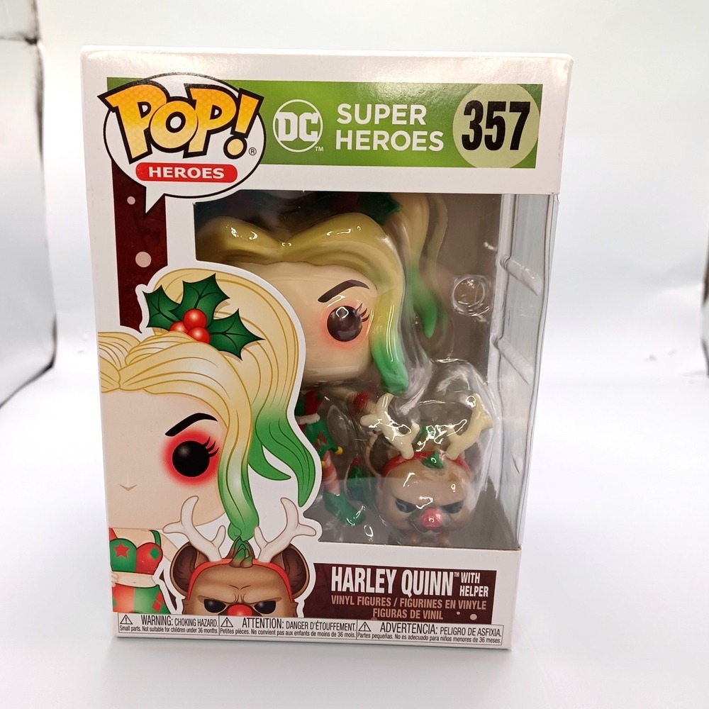 Funko Pop! Harley Quinn with Helper 357 DC Super Heroes  Holiday Holly Red Green